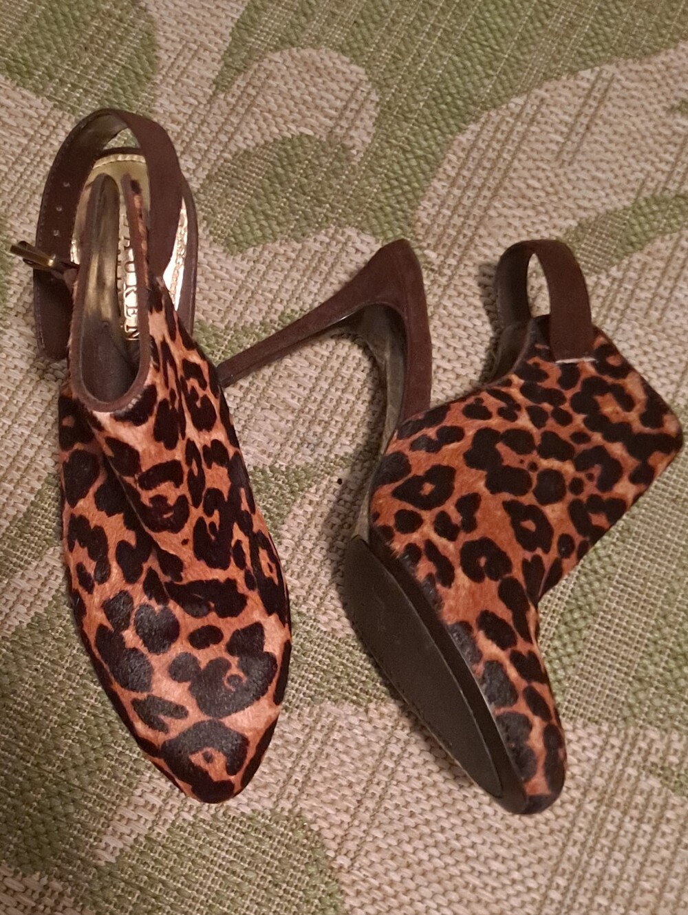 Vintage Lauren Ralph Lauren Leopard Print Peep-Toe Slingback Heels - Brown/Black